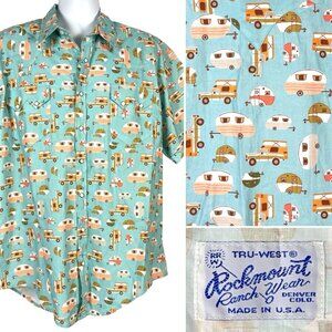 Rockmount Ranchwear Camper Retro Trailer Mens Western Snap Shirt size 2XL 54x34